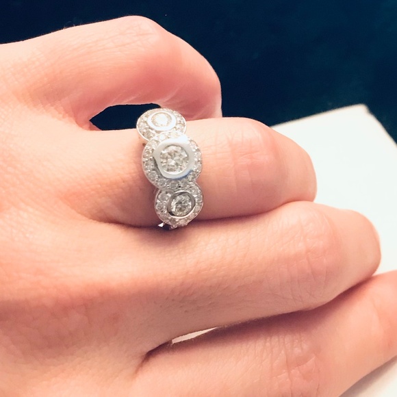 14K White Gold  1.80 ctw Genuine Diamond Three Stone Ring - Picture 12 of 13